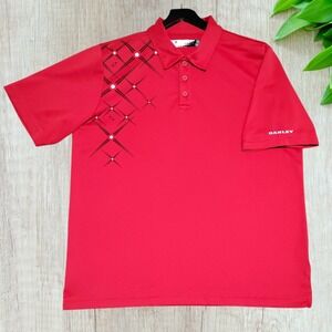 Oakley Polo Golf Shirt Men's Large Red Black Geometric Short Sleeve Preppy